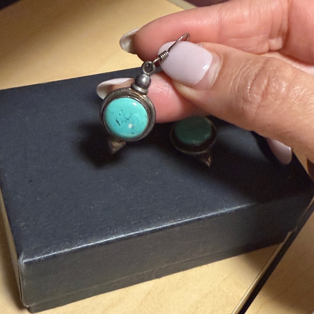 Turquoise Silver 925 Dangle Earrings - Picture 2 of 5